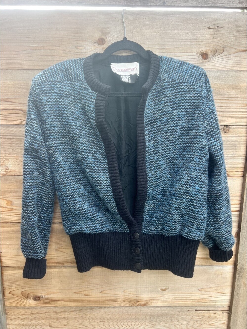 Castleberry Gumps Womens 10 Vintage Knit Cardigan Blue Mohair Shoulder Pads